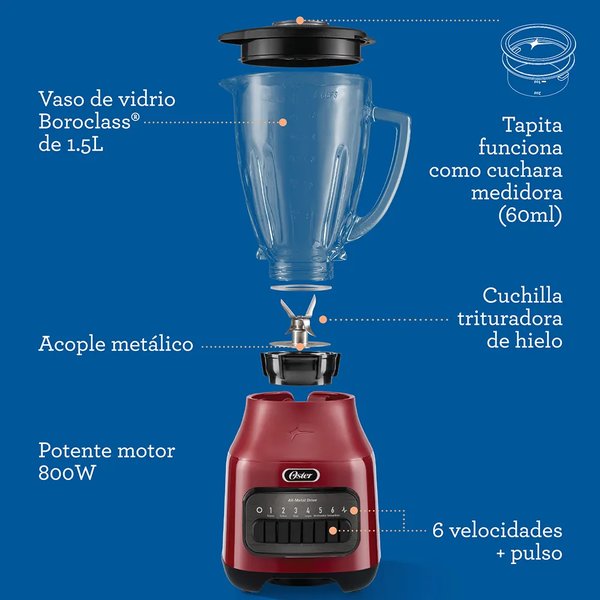 Licuadora Oster® vaso vidrio y 6 veloci