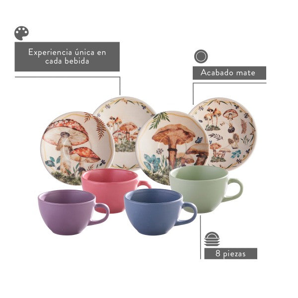 Set de Té Fungi 4 Puestos 8 Piezas Corona