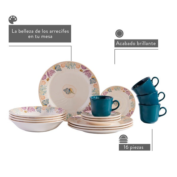 Vajilla Corona Bahari 4 puestos 16 piezas: