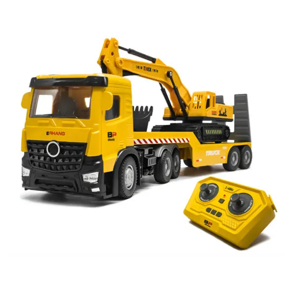 Camión Tráiler Con Excavadora RC 2.4GHz Juguete A Control Remoto Con Batería Recargable para Niños