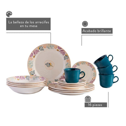 Vajilla Corona Bahari 4 puestos 16 piezas: