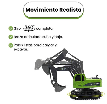 Mula Mas Excavadora a Control Remoto Grande Rotación 360°, Luces y USB Recargable