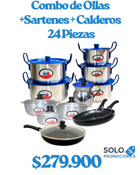 Combo de Ollas + Sartenes + Calderos – 24 Piezas
