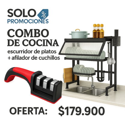 Platero escurridor con cajón + afilador de cuchillos