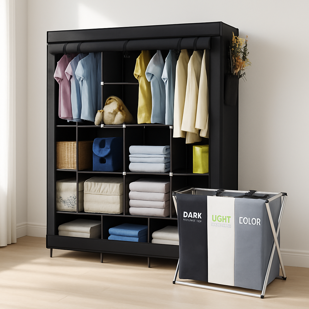 Closet Armable 4 Divisiones + Cesto para Ropa Sucia