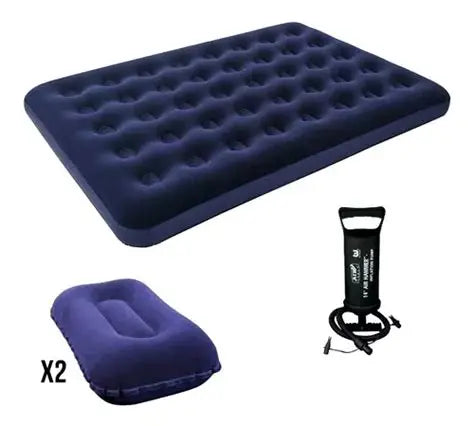 Combo Colchón Inflable Doble + 2 Almohadas + Bomba Manual