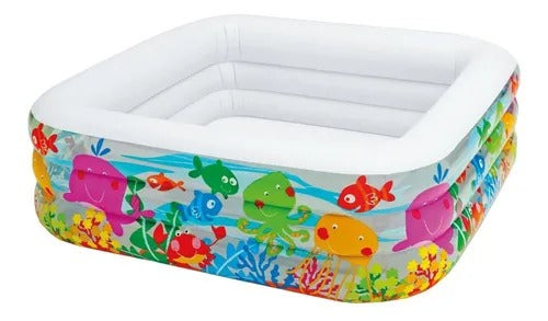 Piscina Inflable INTEX 62" Cuadrada – Diseño Acuario