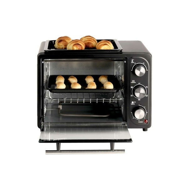 Horno asador Kalley K-MHE18N de 18 L y 1200 W, ideal para hornear, asar y rostizar con eficiencia y rapidez.