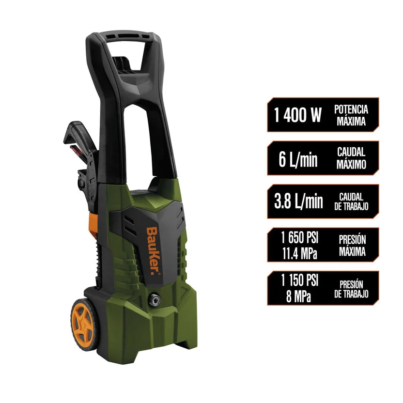 Hidrolavadora Eléctrica Bauker 1650Psi 3.8Lt/min 1400W
